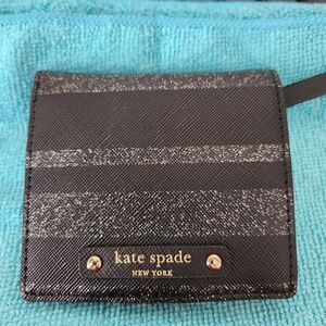 Kate Spade Black Silver Glitter Striped Mini Wallet